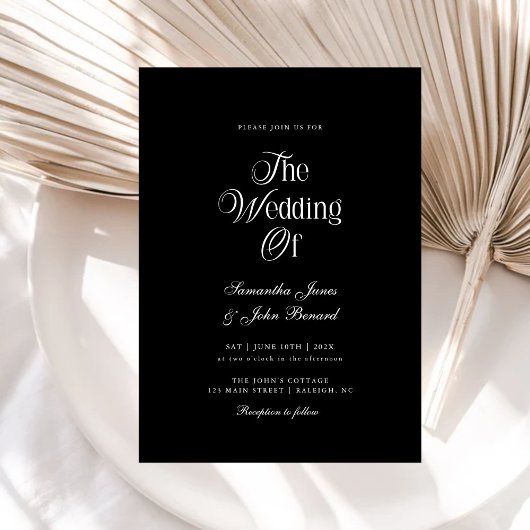 Moderne Chic Script Zwart Elegant Trouwen Kaart