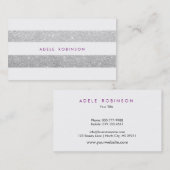 Moderne Chic Silver Hip Glitter White Striped Visitekaartje (Voorkant / Achterkant)