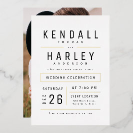 Moderne Chic Simple Typography Photo Wedding Folie Uitnodiging