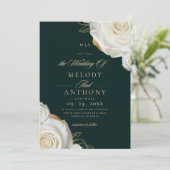 Moderne Chic Smaragdgroene Witte Rozen Bruiloft  Kaart (Staand voorkant)