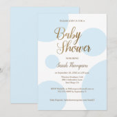 Moderne Chic Stippen Goud Blauwe Baby Shower Kaart (Voorkant / Achterkant)
