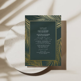 Moderne Chic Strandpalm & RSVP QR Code Trouwfeest  Folie Uitnodiging