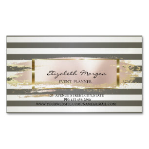 Moderne Chic Striped, Brush Stroke, Gold Lijst Magnetisch Visitekaartje