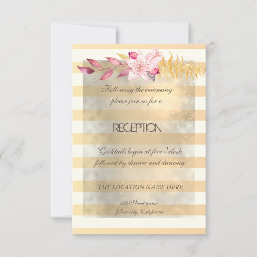 Moderne Chic Striped Flowers Reception Kaart (Voorkant)