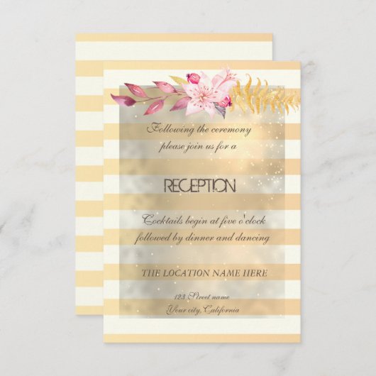 Moderne Chic Striped Flowers Reception Kaart (Voorkant / Achterkant)