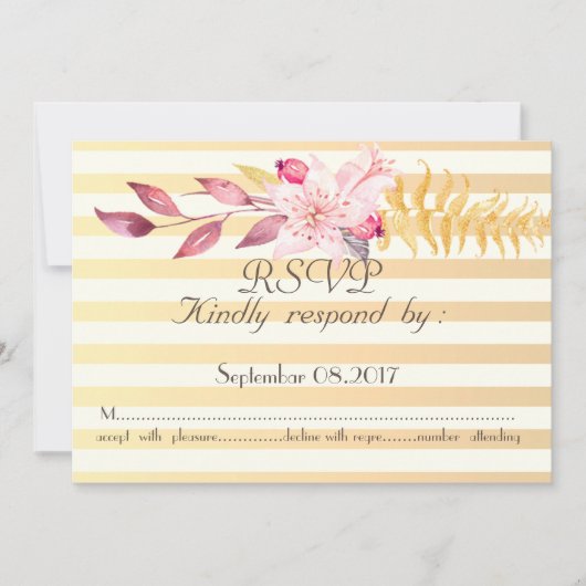 Moderne Chic Striped Flowers RSVP Kaart (Voorkant)