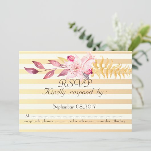 Moderne Chic Striped Flowers RSVP Kaart (Staand voorkant)