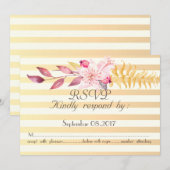 Moderne Chic Striped Flowers RSVP Kaart (Voorkant / Achterkant)