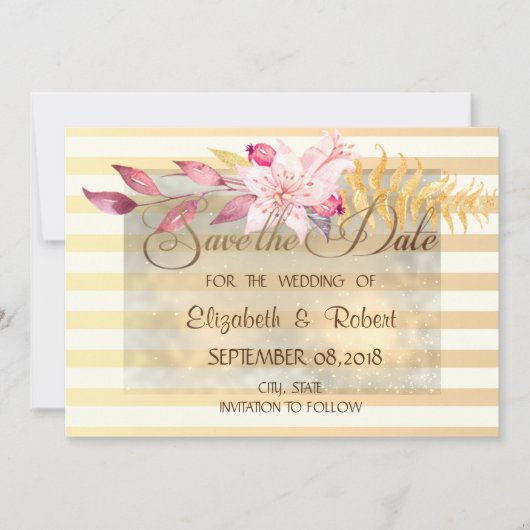 Moderne Chic Striped Flowers slaan de datum op Save The Date (Voorkant)