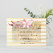 Moderne Chic Striped Flowers slaan de datum op Save The Date (Staand voorkant)
