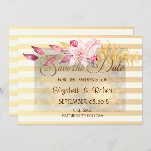Moderne Chic Striped Flowers slaan de datum op Save The Date (Voorkant / Achterkant)