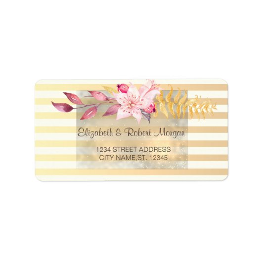 Moderne Chic Striped Flowers Weduwlabel Etiket (Voorkant)