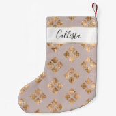 Moderne Chic Taupe Gold Sequin Geometrische vierka Kleine Kerstsok (Achterkant)