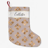 Moderne Chic Taupe Gold Sequin Geometrische vierka Kleine Kerstsok (Voorkant)