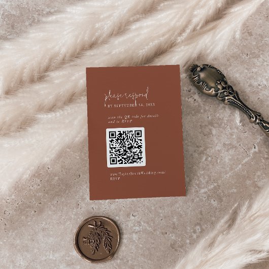 Moderne Chic Terracotta Roest QR Code RSVP Informatiekaartje