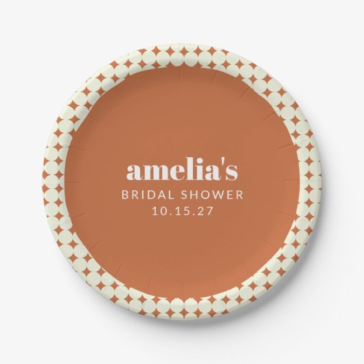Moderne Chic Terracotta Stippen Bruiloft Feest Cus Papieren Bordje (Voorkant)