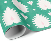 Moderne chic textured green roze ikat patroon cadeaupapier (Rol Hoek)