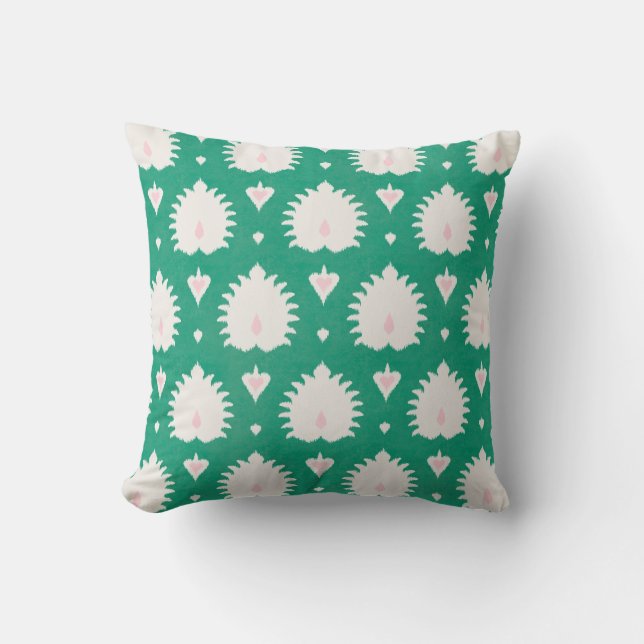Moderne chic textured green roze ikat patroon kussen (Voorkant)