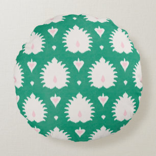 Moderne chic textured green roze ikat patroon rond kussen