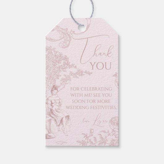 Moderne Chic Toile de Jouy Picknick Bruiloft Feest Cadeaulabel (Voorkant)