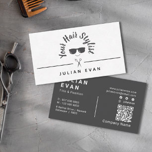 Moderne Chic Trendy Zwart & Wit Icon Hair Stylist Visitekaartje