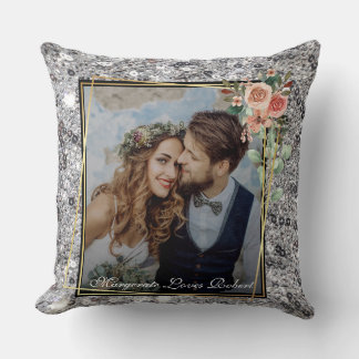 Moderne Chic Trouwliefde Koppel Zilveren Glitter Kussen