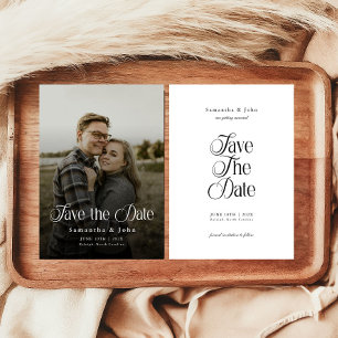 Moderne Chic Typografie Zwart en Wit Foto Save The Date