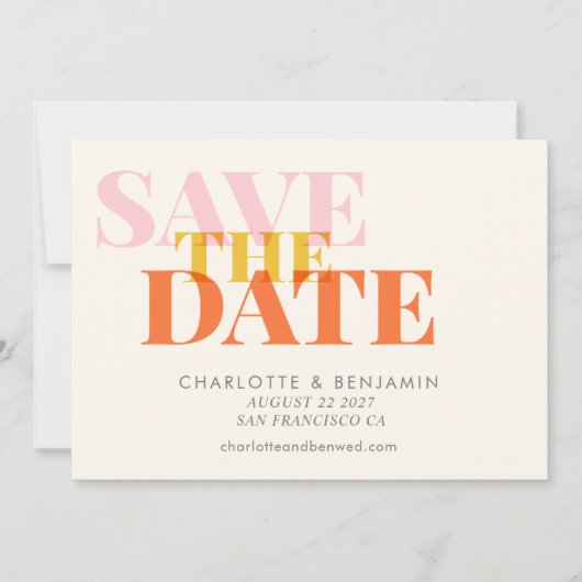 Moderne Chic Typography Art | zomergeel Save The Date (Voorkant)