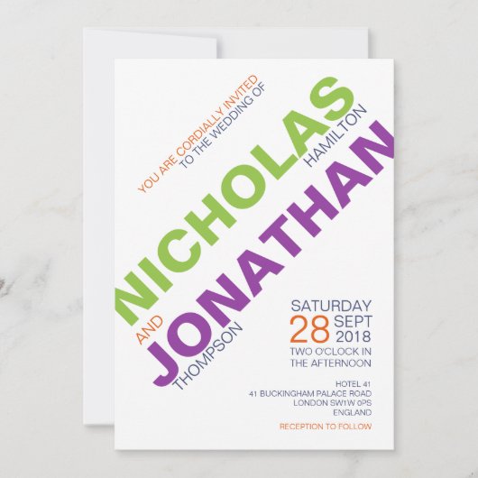 Moderne Chic Typography Gay Wedding Invitations Kaart (Voorkant)