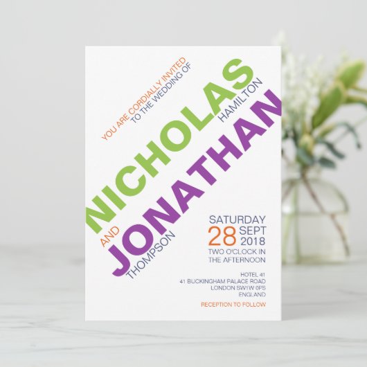 Moderne Chic Typography Gay Wedding Invitations Kaart (Staand voorkant)