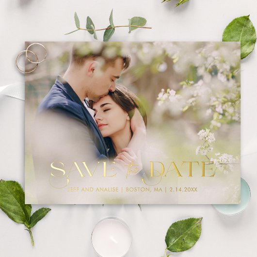 Moderne Chic Typography Photo Save the Date Folie Uitnodiging Briefkaart