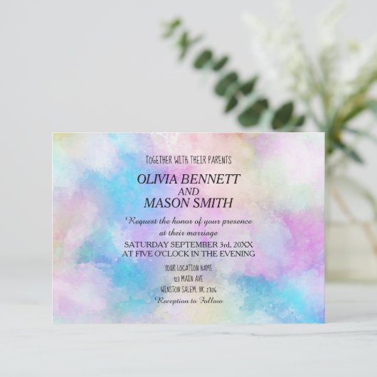 Moderne Chic Waterverf bruiloft uitnodiging (Staand voorkant)
