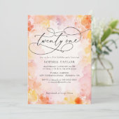 Moderne Chic Waterverf Floral 21 jaar Kaart (Staand voorkant)