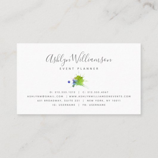 Moderne, chic waterverf green blue & aqua splatter visitekaartje (Achterkant)