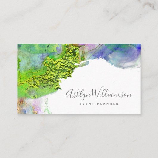 Moderne, chic waterverf green blue & aqua splatter visitekaartje (Voorkant)