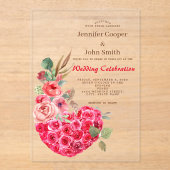 Moderne Chic Waterverf Roos Hart Bloemige Trouwdag Acryl Uitnodigingen (Voorkant)
