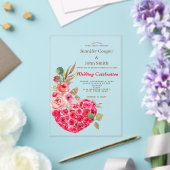 Moderne Chic Waterverf Roos Hart Bloemige Trouwdag Acryl Uitnodigingen (Insitu (Huwelijk))