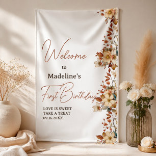 Moderne Chic Wilde Bloem 1e Verjaardag Meisje Spandoek