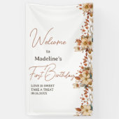 Moderne Chic Wilde Bloem 1e Verjaardag Meisje Spandoek (Verticaal)