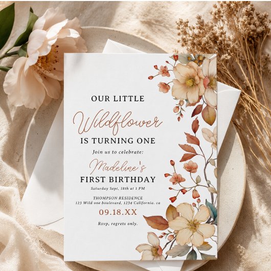 Moderne Chic Wilde Bloem Script 1e Verjaardag Meis Kaart
