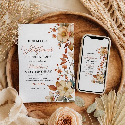 Moderne Chic Wilde Bloem Script 1e Verjaardag Meis Kaart
