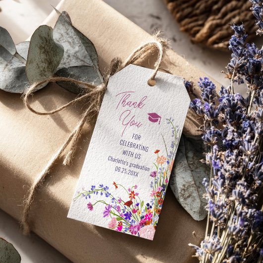Moderne chic wilde bloemen afstudeer bedankt cadeaulabel