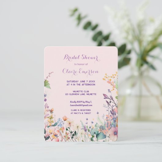 Moderne chic wilde bloemen bruidsshower uitnodigin kaart (Staand voorkant)