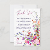 Moderne chic wilde bloemen script bruidsdouche bedankkaart (Voorkant)