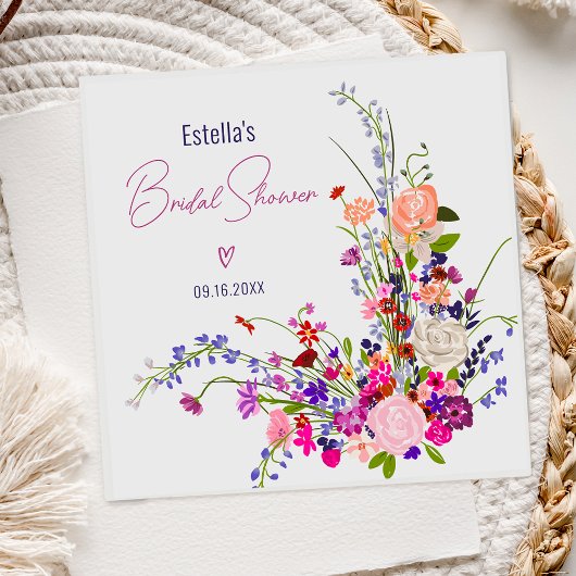 Moderne chic wilde bloemen script bruidsfeest servet