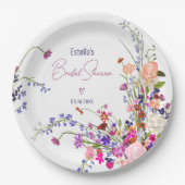 Moderne chic wilde bloemen script bruidsmeisje fee papieren bordje (Voorkant)