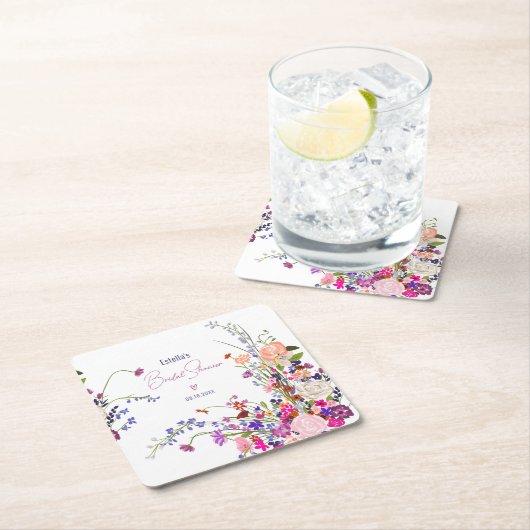 Moderne chic wilde bloemen script bruidsmeisjesfee kartonnen onderzetters (Insitu)