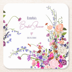 Moderne chic wilde bloemen script bruidsmeisjesfee kartonnen onderzetters