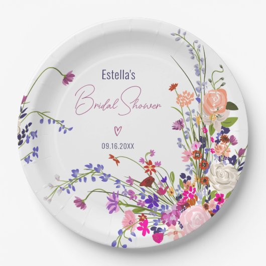 Moderne chic wilde bloemen script bruidsmeisjesfee papieren bordje (Voorkant)