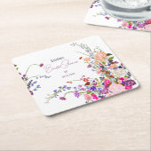 Moderne chic wilde bloemen script bruidsshower kartonnen onderzetters (Schuin)